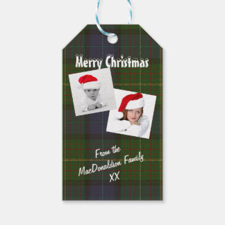 Etiqueta Para Presente Colagem de fotos de Natal na xadrez Verde