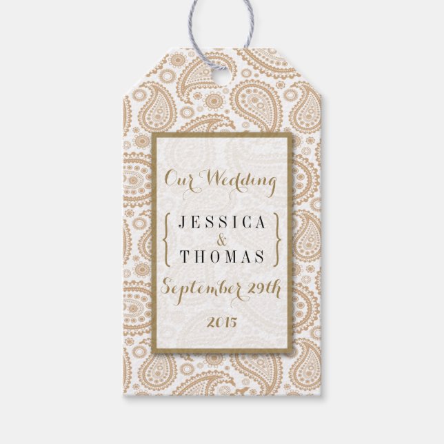 Etiqueta Para Presente Coleção de Casamentos de Paisley Moderno - Brown (Frente)