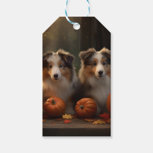 Etiqueta Para Presente Collie Puppy Autumn Delight Pumpkin (Frente)
