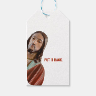Etiqueta Para Presente Coloque De Volta Jesus Engraçado No Fundo Branco