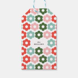 Etiqueta Para Presente Colorida Joyful Natal Retro Daisy Gift Tag