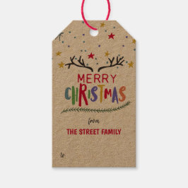 Etiqueta Para Presente Colorida Reindeer Antler e Estrelas Feliz Natal