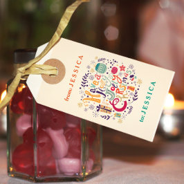 Etiqueta Para Presente Colorida Retro Holly Jolly Natal