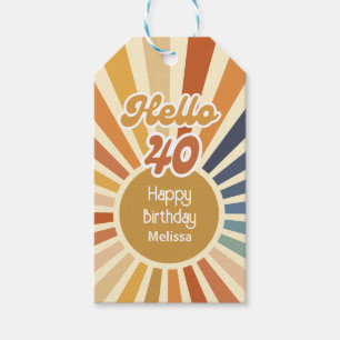Etiqueta Para Presente Colorida Retro Sun Groovy Wave Hello aniversário d