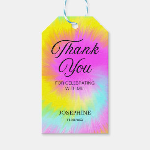 Etiqueta Para Presente Colorida Tie Dye Pastel Rainbow Aniversário Obriga