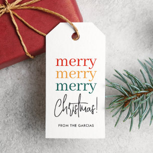 Etiqueta Para Presente Colorida Tipografia Moderna de Natal Personalizada