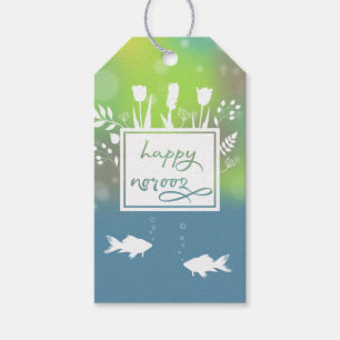 Etiqueta Para Presente Colorido Moderno Feliz Noroz Letra Flores de Peixe