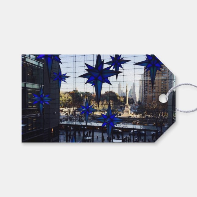 Etiqueta Para Presente Columbus Circle NYC Natal Blue Holiday Star (Frente (horizontal))