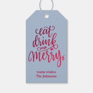Etiqueta Para Presente Coma, Beba e Alegre-se Vermelho Ombre Script Azul