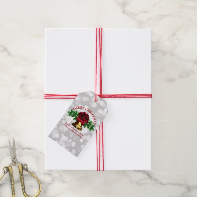 Etiqueta Para Presente Combinação - Set Dourado Bell Red Arco Natal (Com cordão)