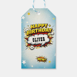 Etiqueta Para Presente Comic Style Superhero Boy's Name Birthday 