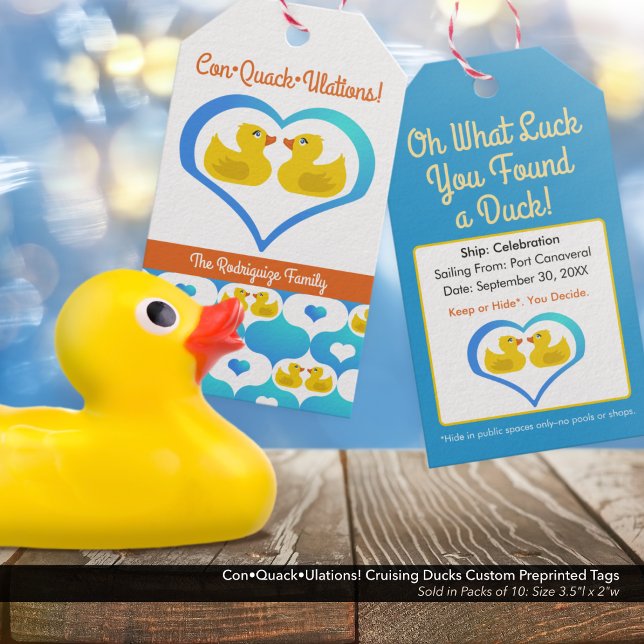 Etiqueta Para Presente Con ・ Quack ・ Ulações! Patos Cruéis Pré-Impressos (Oh What Luck You Found a Duck!–Cruise Ducks Pre-Printed Tags. Custom, with your name & cruise info.)