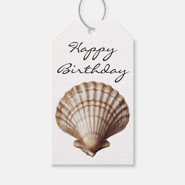 Etiqueta Para Presente Concha do Mar Feliz Aniversário (Frente)