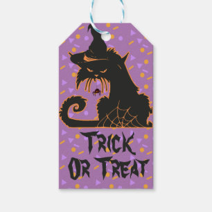 Etiqueta Para Presente Confete de Festa do Gato Preto do Halloween   