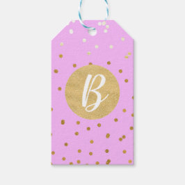 Etiqueta Para Presente Confetes de Pontos em Dourado Rosa Glamour Moderno