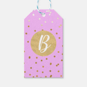 Etiqueta Para Presente Confetes de Pontos em Dourado Rosa Glamour Moderno