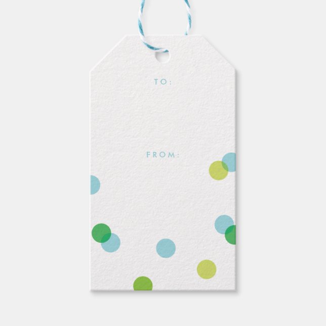 Etiqueta Para Presente Confetes Modernos Azul e Verde Polka Dot (Frente)