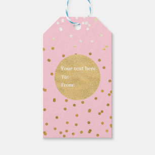Etiqueta Para Presente Confetes Pontos Brilhantes Rosa e Dourado Chic Mod