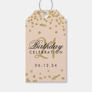 Etiqueta Para Presente Confetti aniversário de 21 anos Dourado brilhante