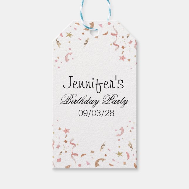 Etiqueta Para Presente Confetti Glitter Dourado, Rosa e Rosa (Frente)
