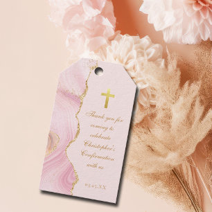 Etiqueta Para Presente Confirmação Elegante Dourada, Cor-de-Rosa, Persona