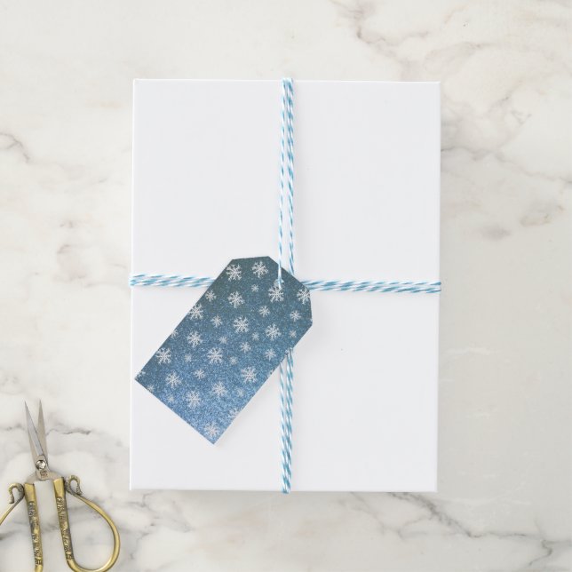 Etiqueta Para Presente Conjunto de 10 Floco de Neve Azul (Com cordão)