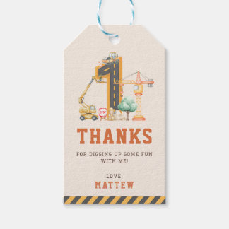 Etiqueta Para Presente Construction 1st Birthday Party Thank You