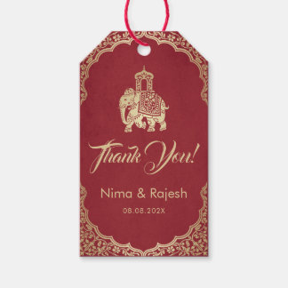 Etiqueta Para Presente Convite de Casamento Indiano, Vermelho, Dourado, G