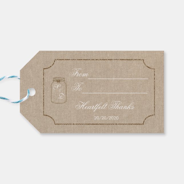Etiqueta Para Presente Convite De Casamento | Mason Jar Linen (Verso Horizontal)