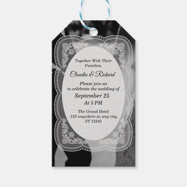 Etiqueta Para Presente Convite de Casamento Preto e Branco Elegante (Frente)
