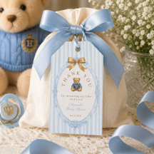 Convite de Chá de Bebê Urso Teddy Polo Listras Azu