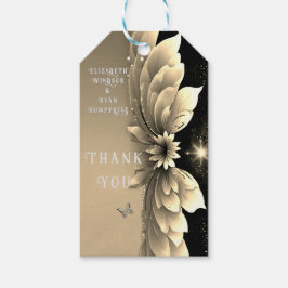 Etiqueta Para Presente Convite para Casamento Dourado Floral Metálico Mod