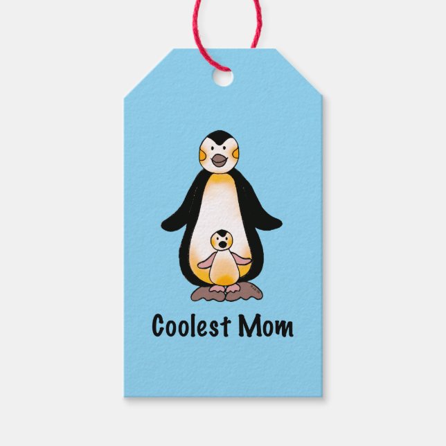Etiqueta Para Presente Coolest Mom Penguin Family Design (Frente)