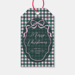 Etiqueta Para Presente Coquette Laço Rosa Xadrez Verde Natal
