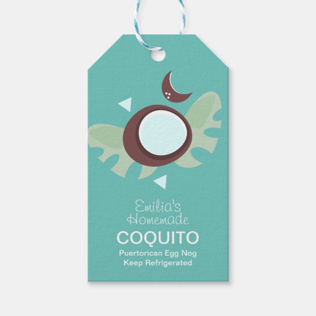 Etiqueta Para Presente Coquito Moderno - Recipiente - Bebida Coco - Nog O (Frente)