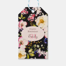 Etiqueta Para Presente Cor da Água Rosa e Rosas Amarelas em Preto, Aniver