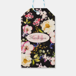 Etiqueta Para Presente Cor da Água Rosa e Rosas Amarelas em Preto, Aniver