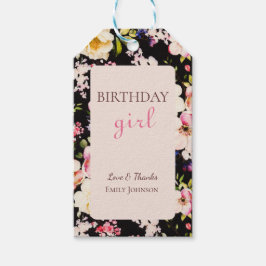 Etiqueta Para Presente Cor da Água Rosa e Rosas Amarelas em Preto, Aniver