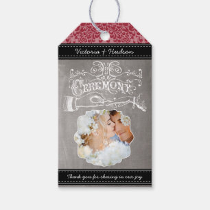 Etiqueta Para Presente Cor damasco Vermelha de Foto de Casamento Monogram