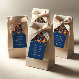 Etiqueta Para Presente Cor de Água Brilhante Floral Escuro Azul Favor