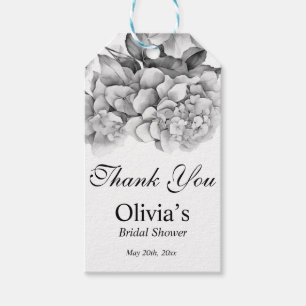 Etiqueta Para Presente Cor de água floral negra da cinza branca Elegante