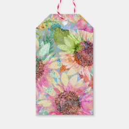 Etiqueta Para Presente Cor de Água Romântica Padrão de Girassol