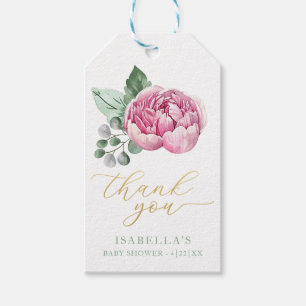 Etiqueta Para Presente Cor de Água Rosa e Dourada Floral Obrigado Bebê