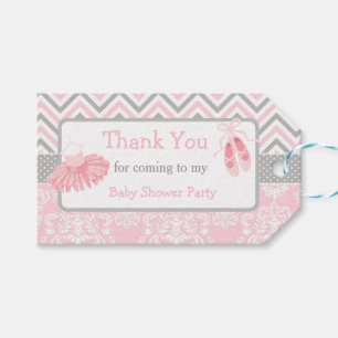 Etiqueta Para Presente Cor-de-rosa e Cinza Chevron Ballerina Obrigado Eti