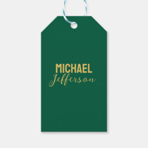 Etiqueta Para Presente Cor elegante verde dourado nome minimalista modern