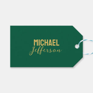 Etiqueta Para Presente Cor elegante verde dourado nome moderno minimalist