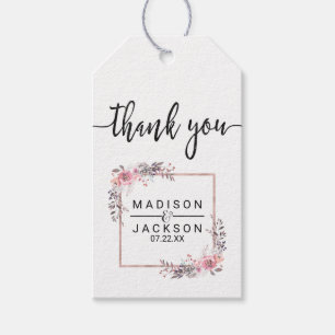 Etiqueta Para Presente Cora & ouro cor-de-rosa o obrigado floral moldado