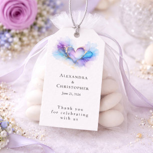 Etiqueta Para Presente Coração Abstrato Azul Roxo Dourado Casamento