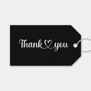 Etiqueta Para Presente Coração Agradecido Minimalista Preto e Branco