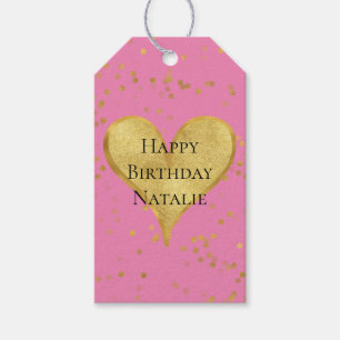 Etiqueta Para Presente Coração Confetti Dourado Rosa
